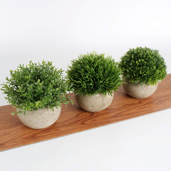 Изкуствени растения Изкуствена пластмасова трева Бонсай Декорация на изкуствени цветя Пластмасови буркани Цветни аранжировки Декорация за дома и офиса Офис бонсай 3 бр.