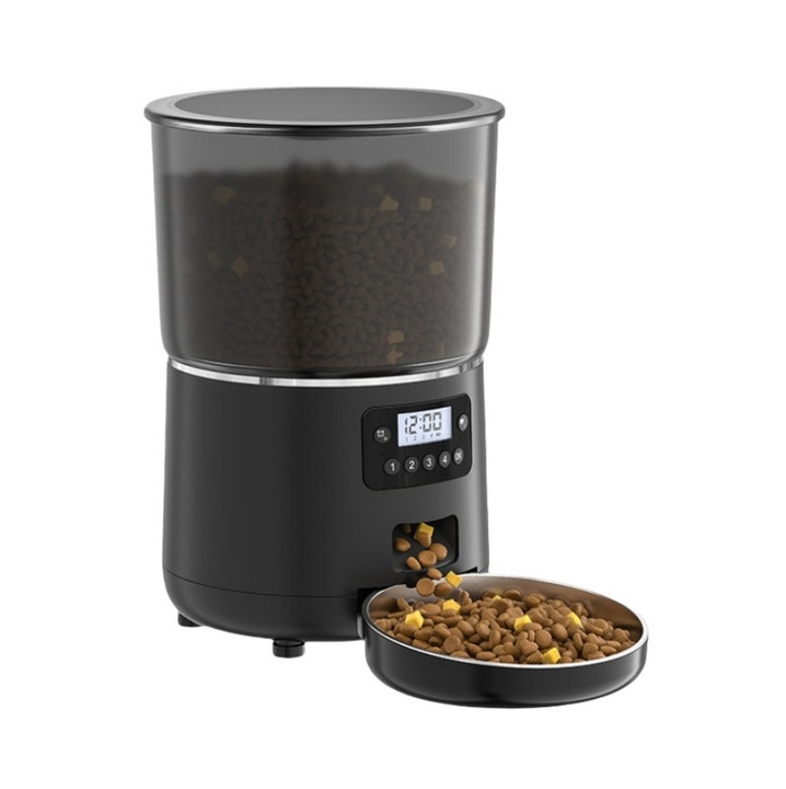 Hranitor automat pentru pisici, hrana uscata: Hranitor pentru pisici cu temporizator - Distribuitor de hrana pentru animale de companie, control prin buton, 1-6 mese - Bol automat pentru caini de 4 l cu program de hranire personalizat