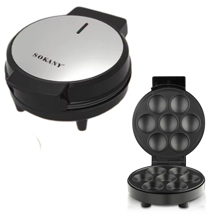 Aparat pentru briose Sokany, 1000W, placi antiaderente, coacere rapida si uniforma, design compact, pentru deserturi, mini-prajituri si gustari, negru