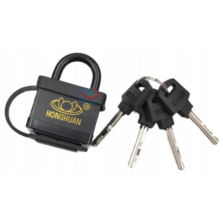 Lacat, otel inoxidabil, 70 mm, impermeabil, puternic, securitate usa, carcasa de protectie, trei chei incluse, negru