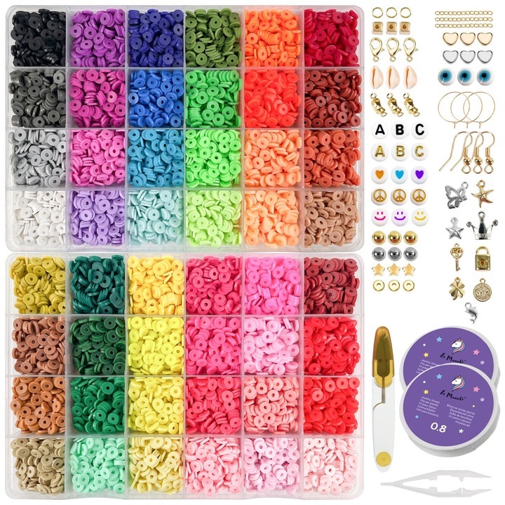 Комплект креативни бижута „Направи си сам“ – 11 000 цветни мъниста, 48 цвята, аксесоари и висулки за деца и възрастни