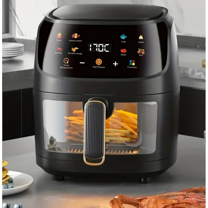 Friteuză cu aer cald SILVER LOVE, 8 L, 2400W, afișaj digital, cos transparent