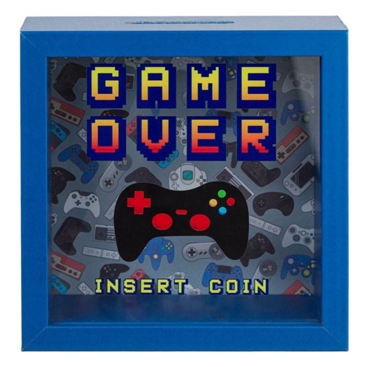 Pusculita din lemn Antbro Game Over, bleu, 15.5x6x15.5cm, pentru copii si adolescenti gamers