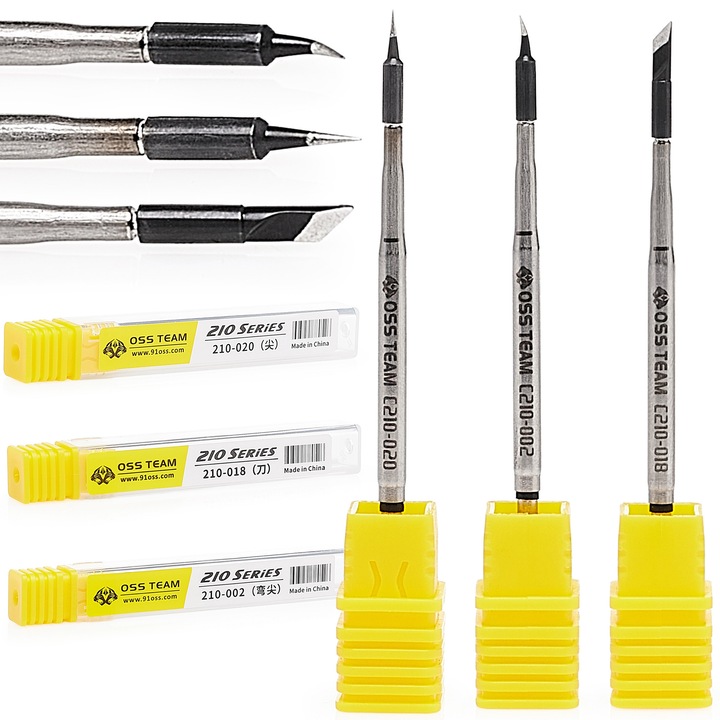 3 darabos forrasztóhegy-készlet, OSS C210, 0,2 mm, 1 mm, 2 mm, fekete színű