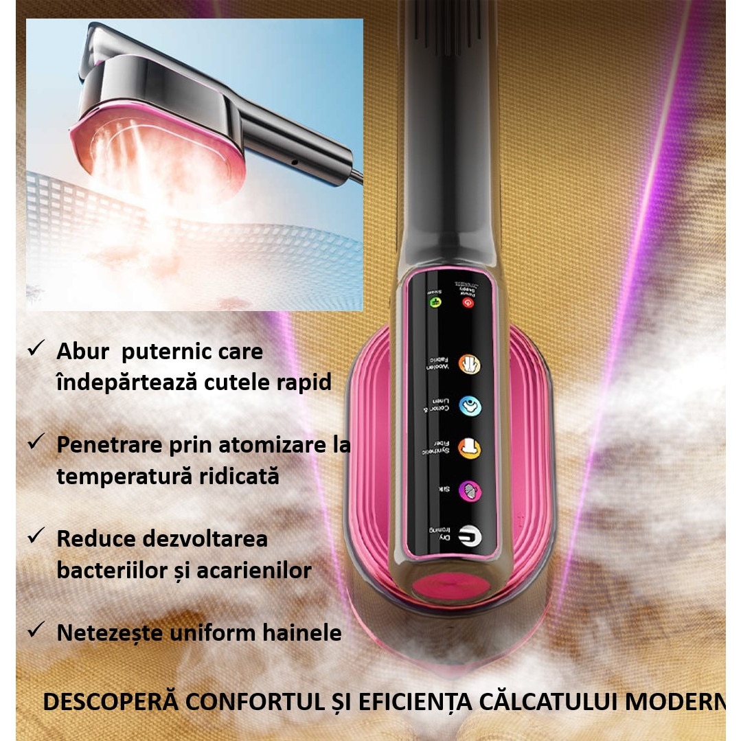 Aparat de calcat cu Abur 5 in 1 Sinzo®, Vertical si Orizontal, 1200W, 5 Moduri de Calcare, Afisaj LCD, Touch Screen, 15 Secunde Incalzire Rapida, Functie de Calcare Umeda si Uscata, Portabil pentru Casa si Calatorii