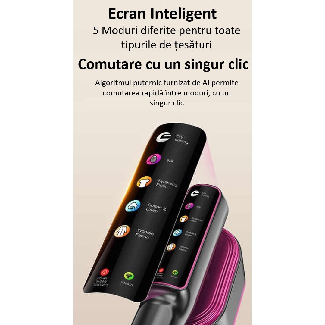 Aparat de calcat cu Abur 5 in 1 Sinzo®, Vertical si Orizontal, 1200W, 5 Moduri de Calcare, Afisaj LCD, Touch Screen, 15 Secunde Incalzire Rapida, Functie de Calcare Umeda si Uscata, Portabil pentru Casa si Calatorii