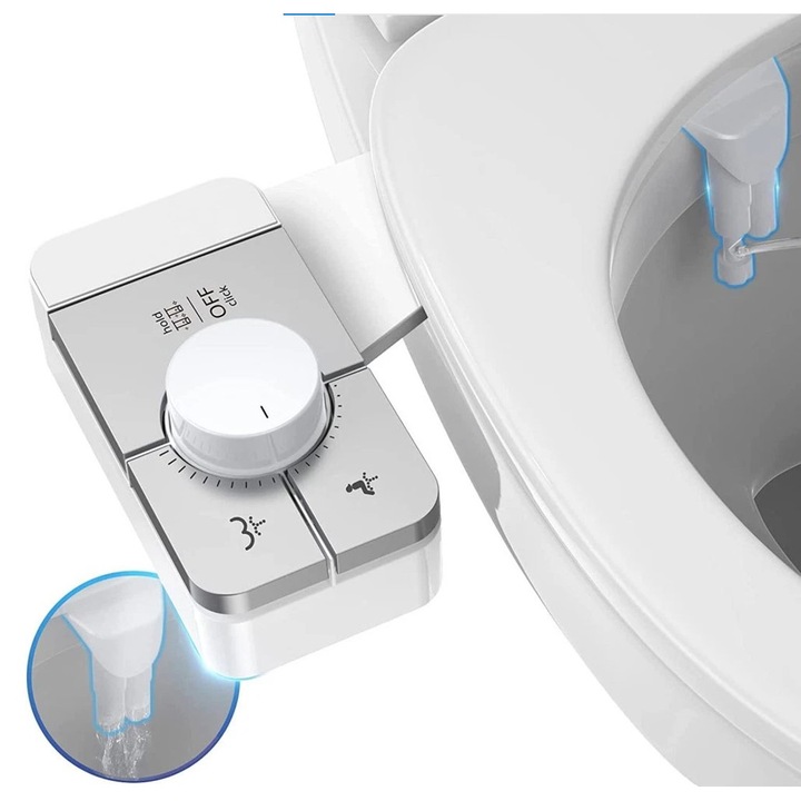 Прибиращо се биде за тоалетна със самопочистване, контрол на налягането, за лична хигиена, с измиване, двойни дюзи, студена вода, прикрепящо се към тоалетната чиния, бяло