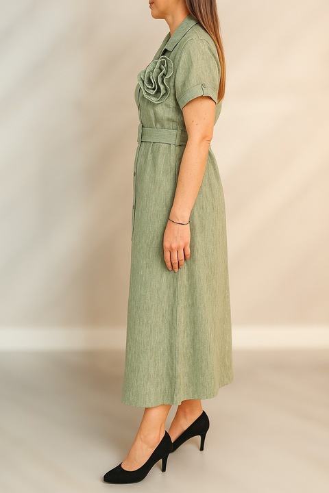 Rochie kaki cu detalii elegante si croiala moderna, marime S-M-L INTL