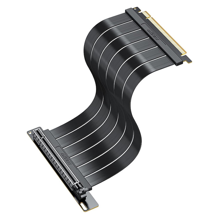 Cablu riser PCI-E 4.0, Rqiurpn, 300mm, Cablu de montaj vertical pentru placa video, Flexibil, 90 grade, Gaming, Negru