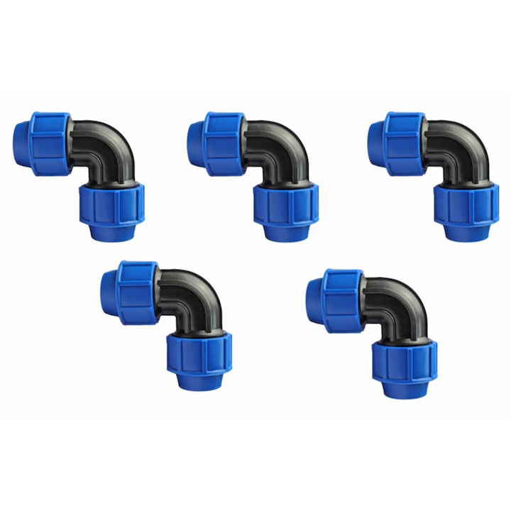 Set 5 conectori cot 90° LYCENXI, polietilena negru, 32mm