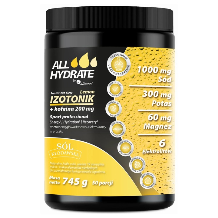 ALLHydrate Supliment alimentar izotonic lamaie si cofeina 200mg, 745g, 6 electroliti, energizant