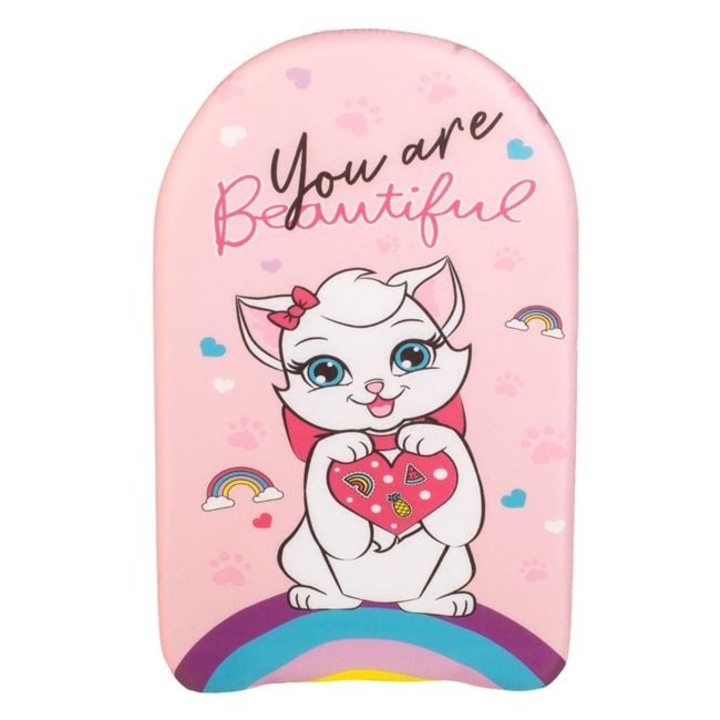 Rózsaszín Gyermek Úszódeszka Macska Mintával 40x26cm • Szörf & Úszásgyakorló Deszka Medencébe & Tengerbe • Lányoknak Úszótartozék ANTBRO®