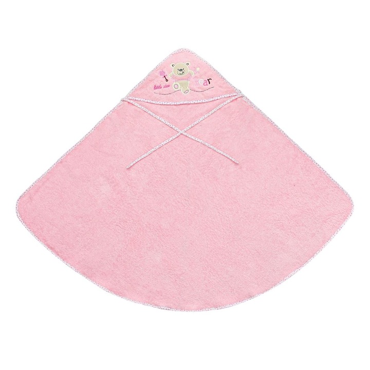 Prosop Cu Gluga Bumbac Bebelusi Roz Ursulet Stelute 100x100cm Fete