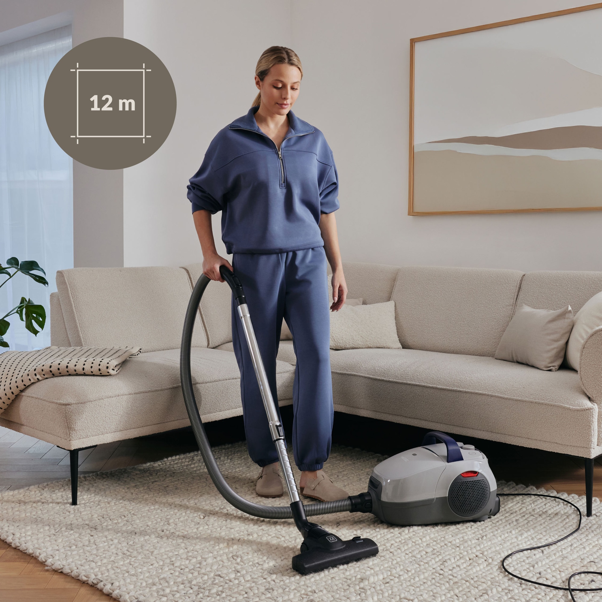 Aspirator cu sac Zeegma Zonder Verre Klassik, Linisti, Aprinde 4L, Reglarea puterii, 21 000 Pa, Gri