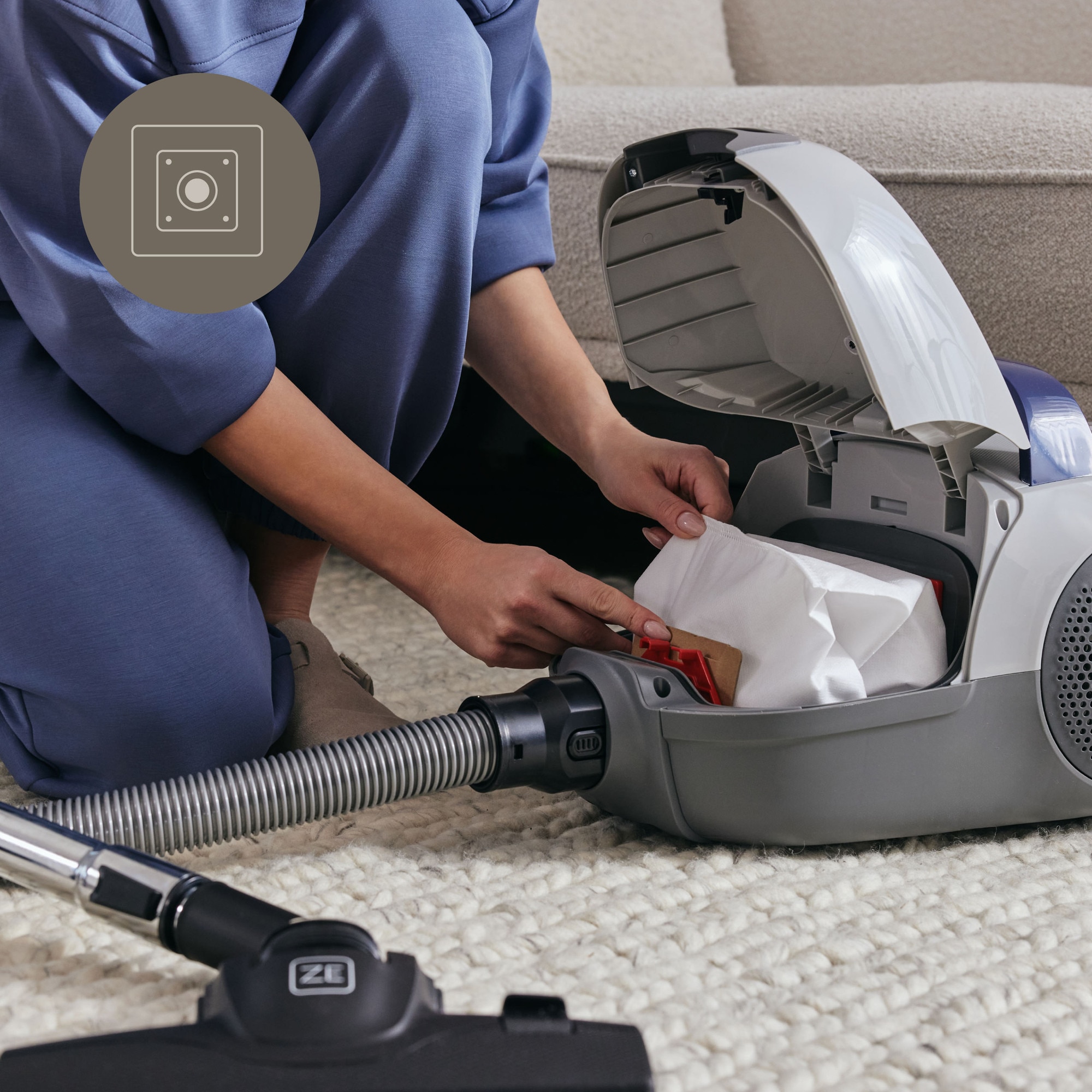 Aspirator cu sac Zeegma Zonder Verre Klassik, Linisti, Aprinde 4L, Reglarea puterii, 21 000 Pa, Gri