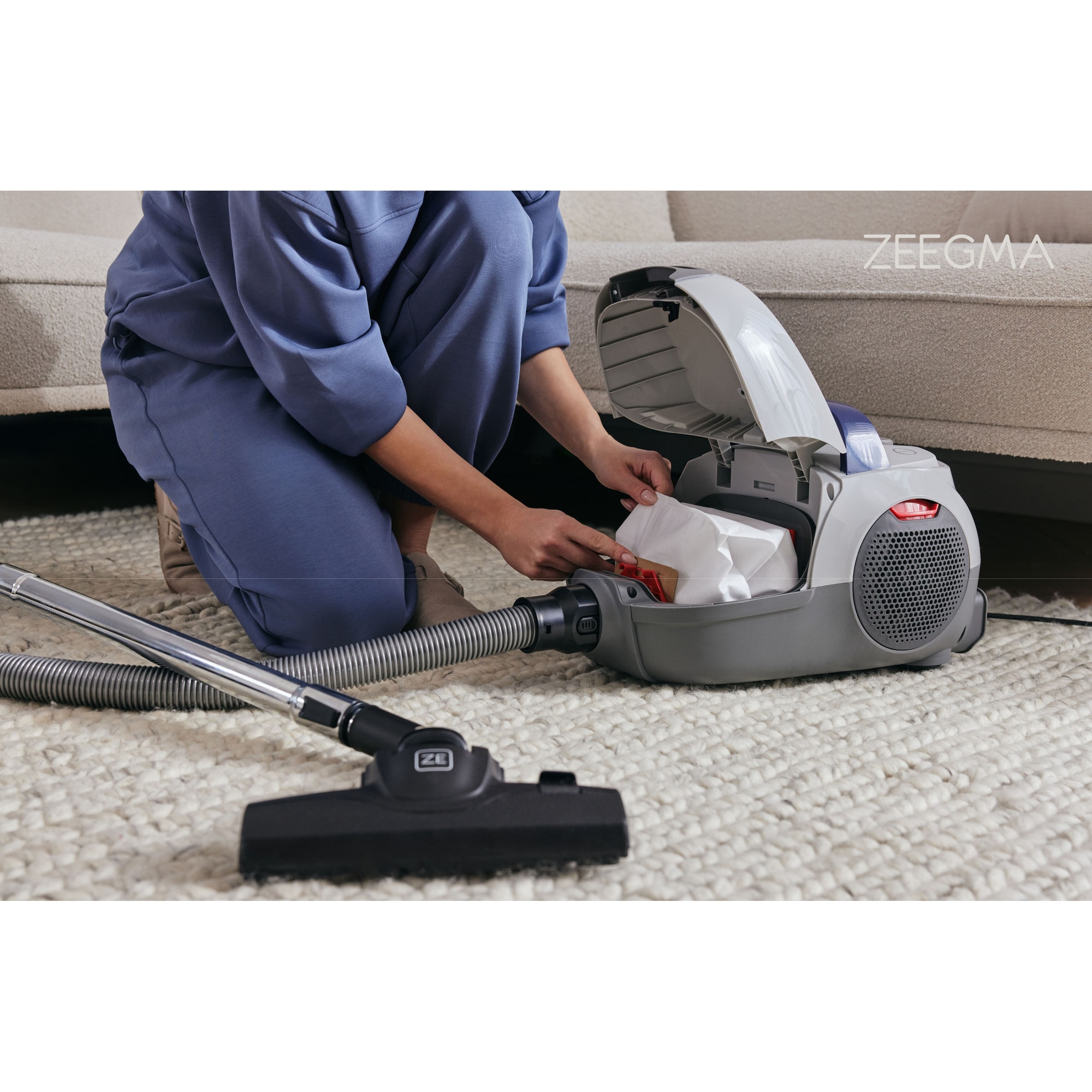 Aspirator cu sac Zeegma Zonder Verre Klassik, Linisti, Aprinde 4L, Reglarea puterii, 21 000 Pa, Gri
