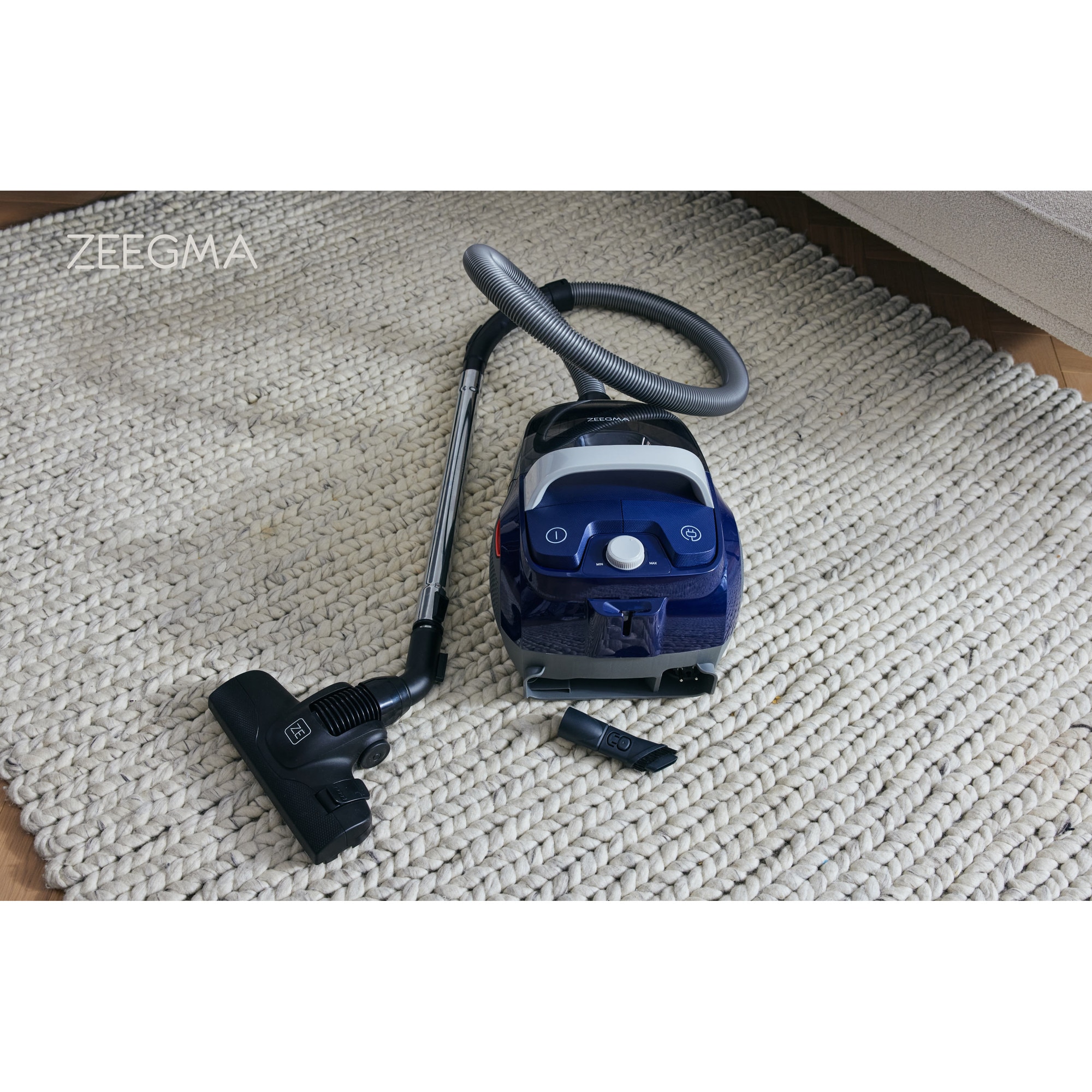 Aspirator cu sac Zeegma Zonder Verre Flow, Linisti, Aprinde 4L, Reglarea puterii, 21 000 Pa, Gri / Bleumarin