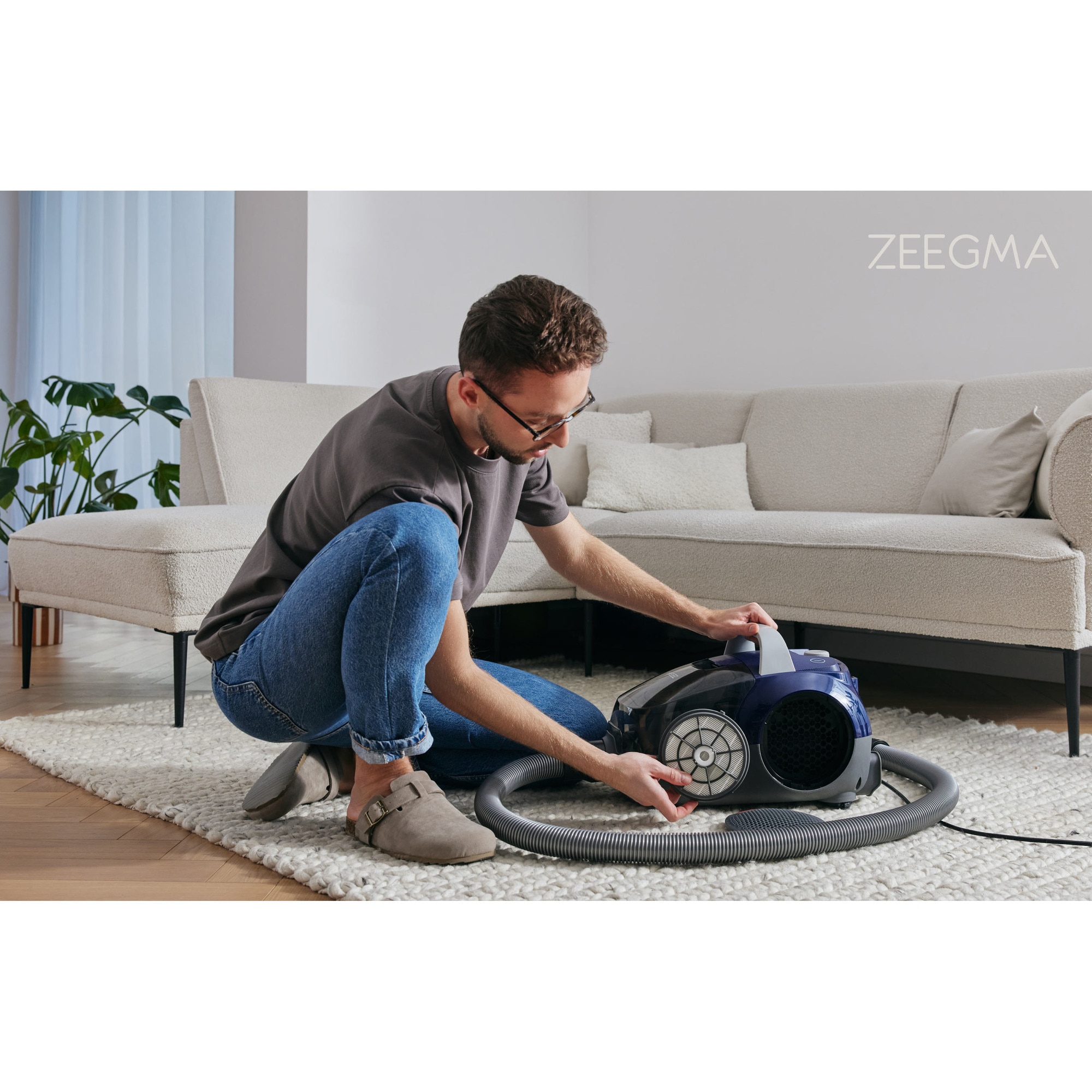 Aspirator cu sac Zeegma Zonder Verre Flow, Linisti, Aprinde 4L, Reglarea puterii, 21 000 Pa, Gri / Bleumarin