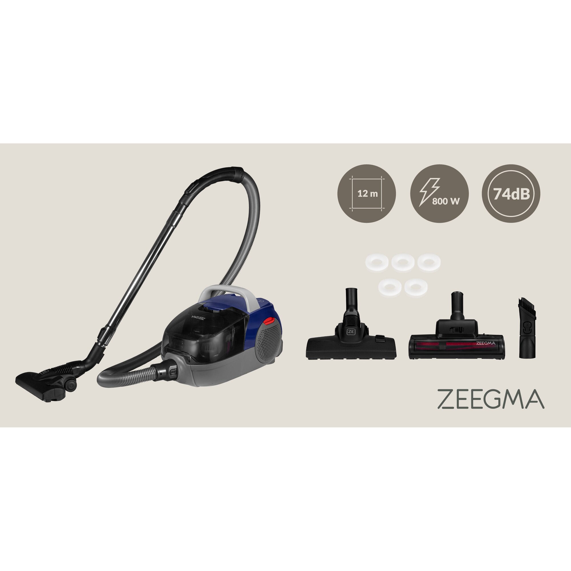 Aspirator cu sac Zeegma Zonder Verre Flow, Linisti, Aprinde 4L, Reglarea puterii, 21 000 Pa, Gri / Bleumarin