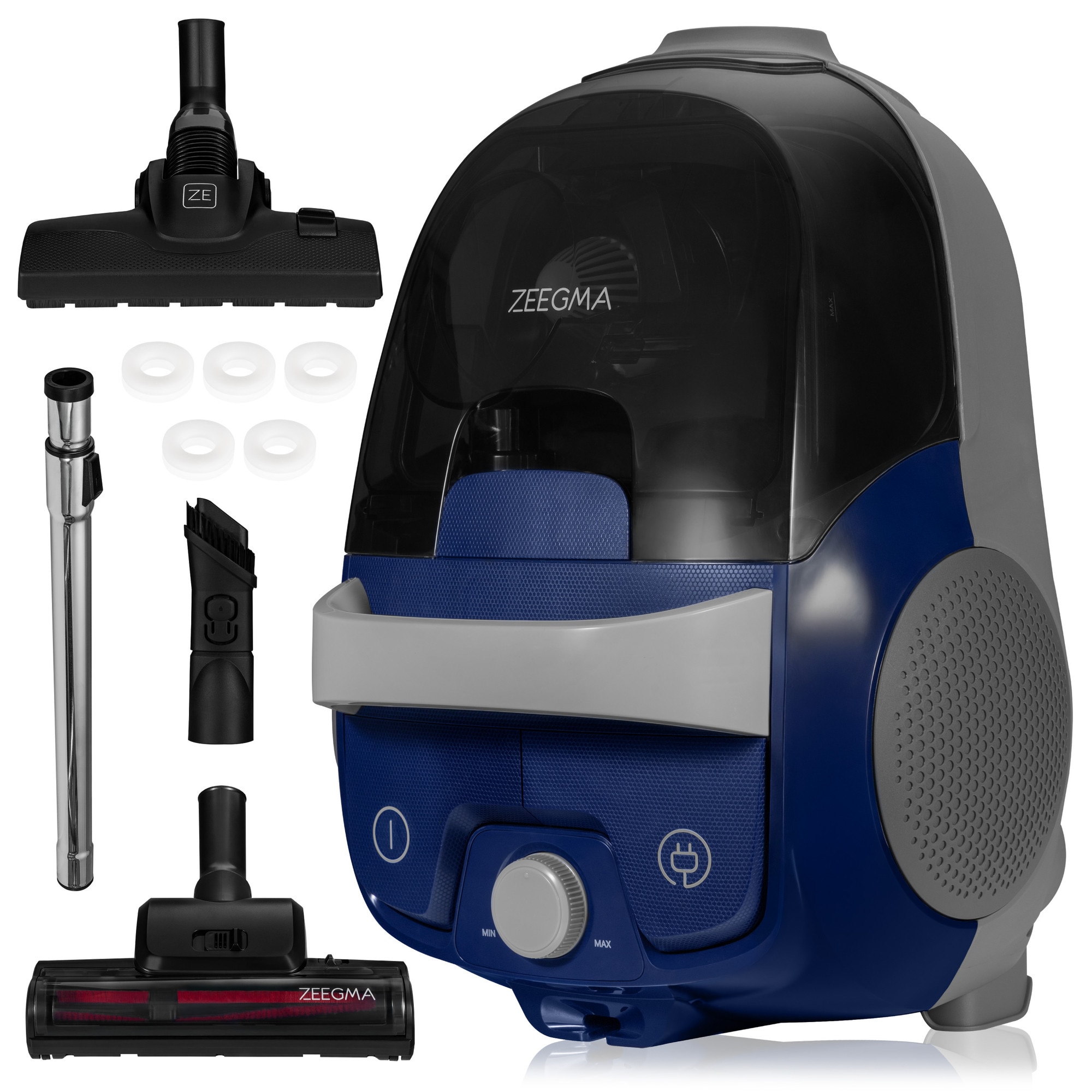 Aspirator cu sac Zeegma Zonder Verre Flow, Linisti, Aprinde 4L, Reglarea puterii, 21 000 Pa, Gri / Bleumarin