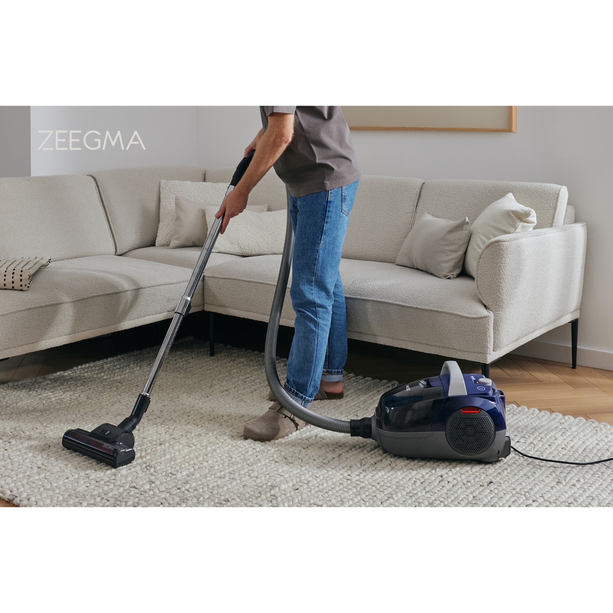 Aspirator cu sac Zeegma Zonder Verre Flow, Linisti, Aprinde 4L, Reglarea puterii, 21 000 Pa, Gri / Bleumarin