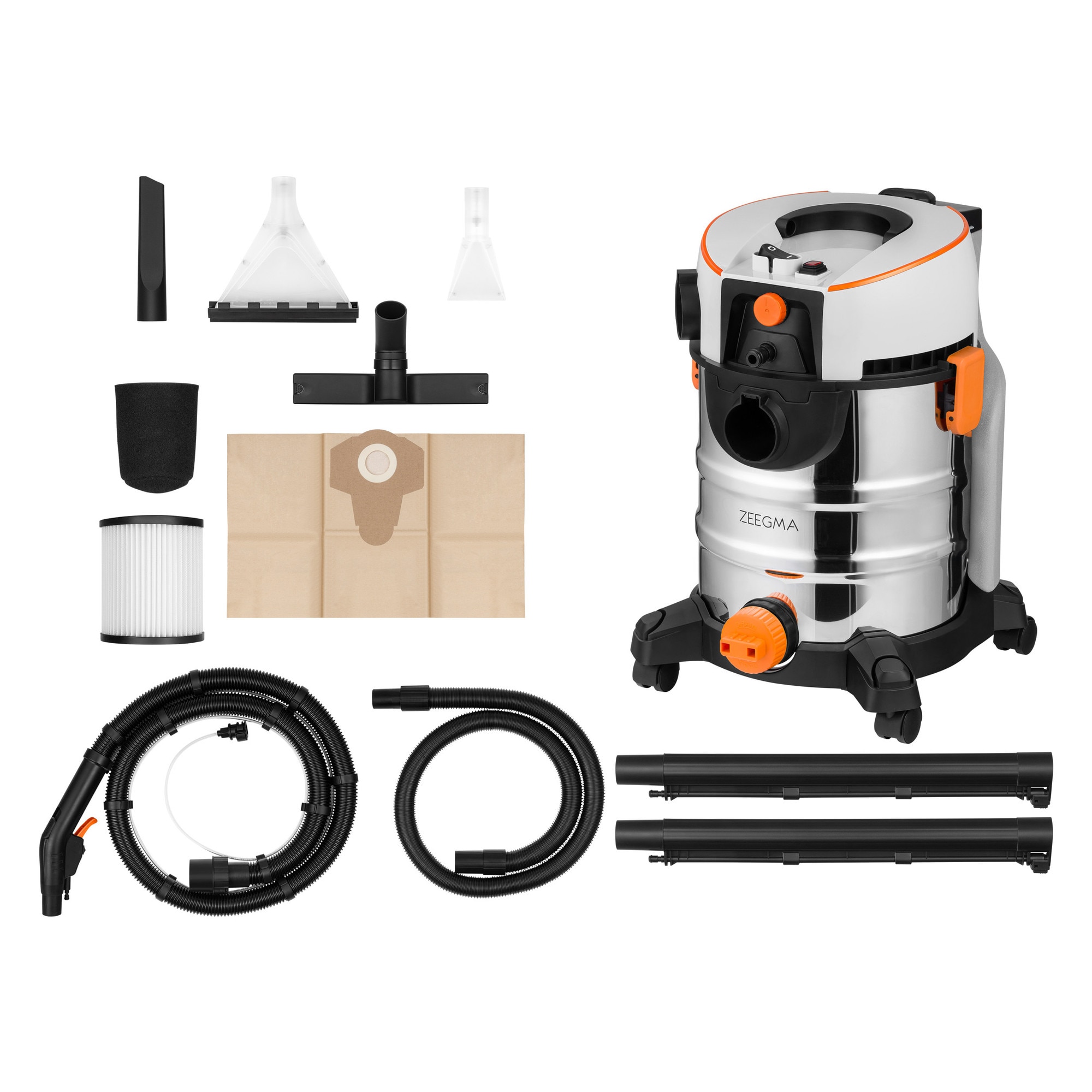 Aspirator de spalat umed uscat de palat tapiterii mochete si covoare Zeegma Zonder Aqua, 1400 W, 20L, uscat / umed, Gri