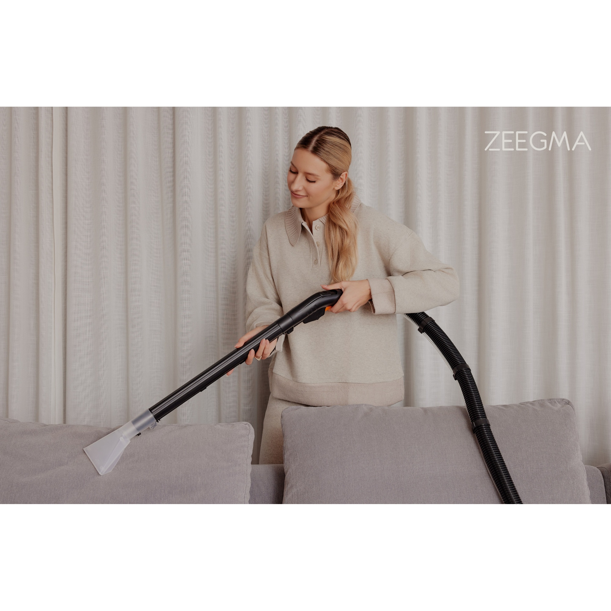 Aspirator de spalat umed uscat de palat tapiterii mochete si covoare Zeegma Zonder Aqua, 1400 W, 20L, uscat / umed, Gri