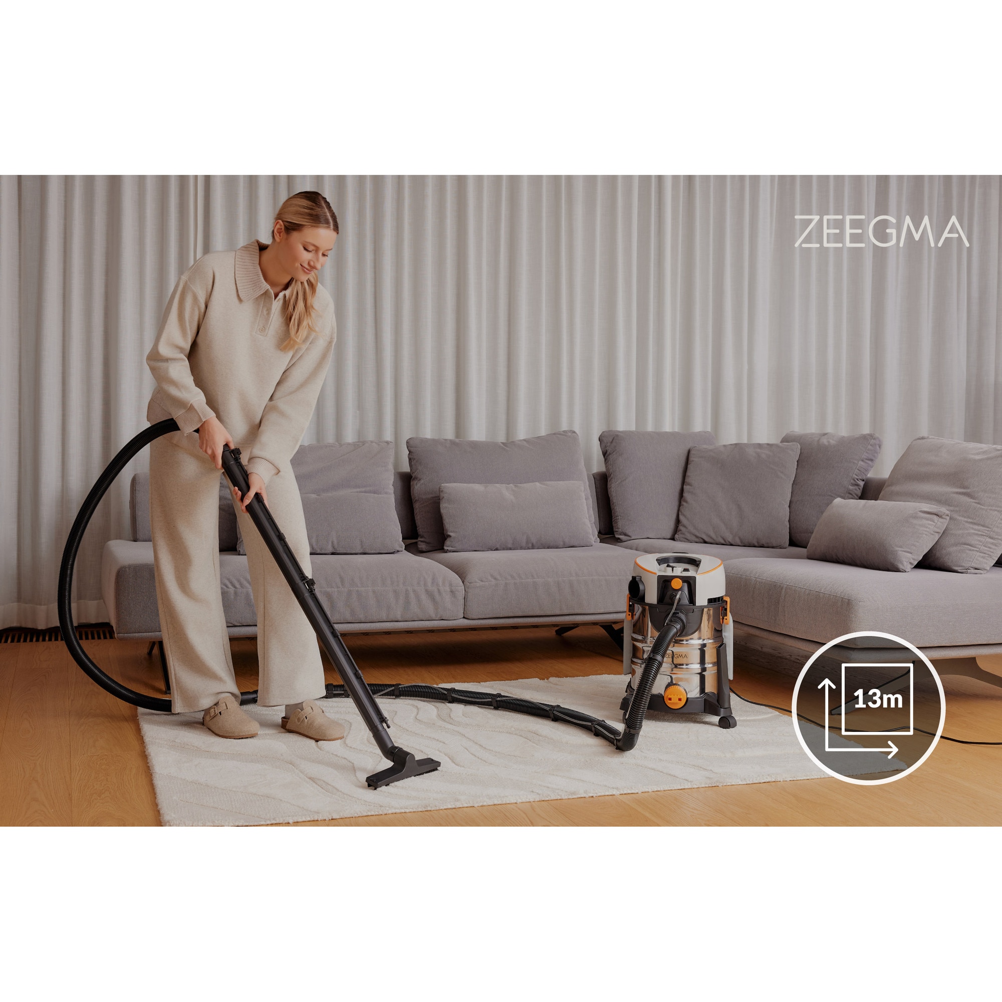 Aspirator de spalat umed uscat de palat tapiterii mochete si covoare Zeegma Zonder Aqua, 1400 W, 20L, uscat / umed, Gri