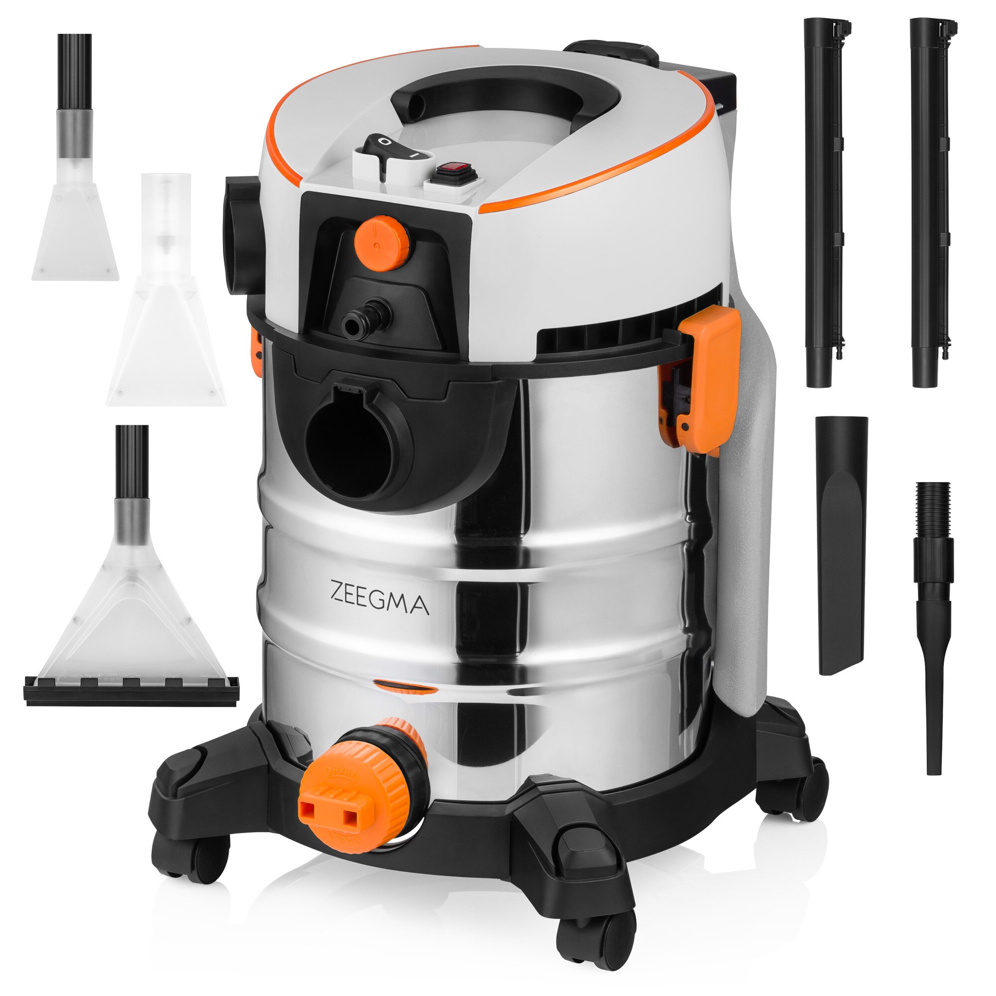 Aspirator de spalat umed uscat de palat tapiterii mochete si covoare Zeegma Zonder Aqua, 1400 W, 20L, uscat / umed, Gri