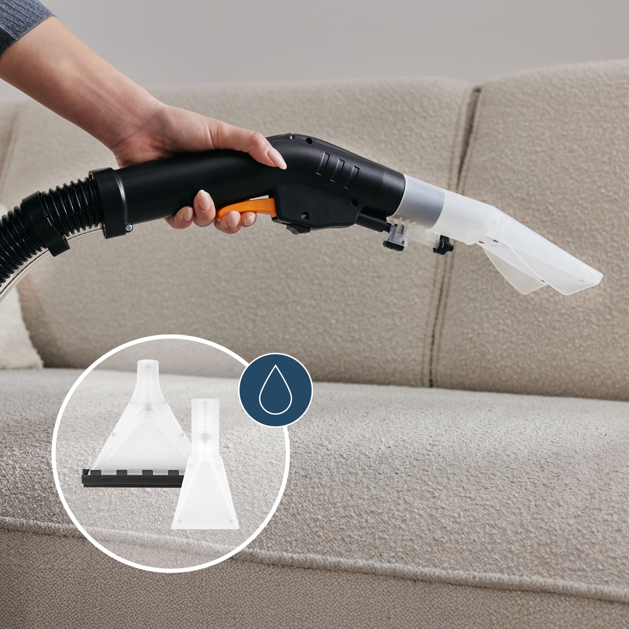 Aspirator de spalat umed uscat de palat tapiterii mochete si covoare Zeegma Zonder Aqua, 1400 W, 20L, uscat / umed, Gri