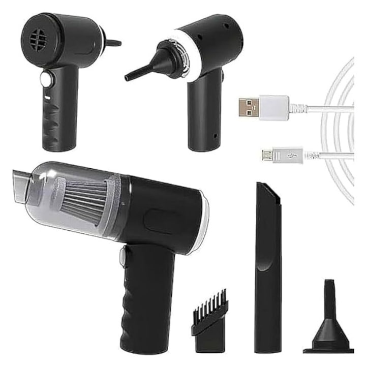 Aspirator Portabil WSJ-AS228, 3 in 1, Ideal pentru Masina, Casa si Birou, Putere 120W, Autonomie 20 Minute, Functie Aspirare si Suflare