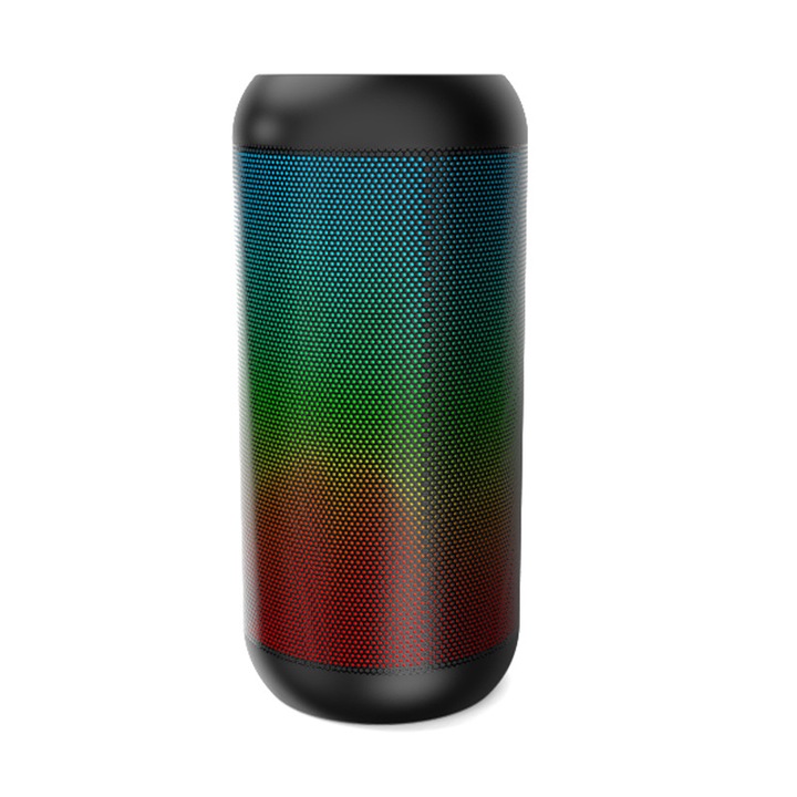 Bluetooth високоговорител, вграден микрофон с шумопотискане, ослепителен цветен светлинен ефект, съраунд звук, батерия 2400mAh, Type-C порт, компактен и преносим, черен