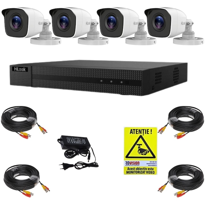 Sistem supraveghere video 4 camere Turbo HD IR 20 M cu 4 canale, full accesorii