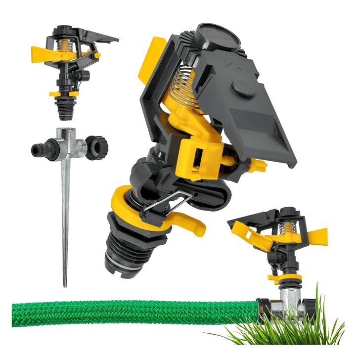 Метален градински разпръсквач с 360° пулсация, с регулиране на ъгъла и обхвата