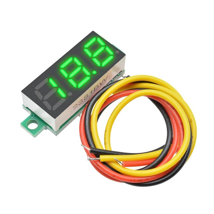 Voltmetru digital, DC 0-100V, afisaj LED 0.28 inch, Verde