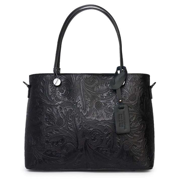 Geanta piele cu model floral Monica neagra