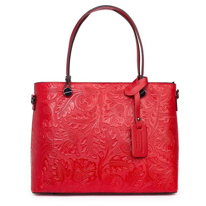 Geanta piele cu model floral, myOwn Monica, rosie