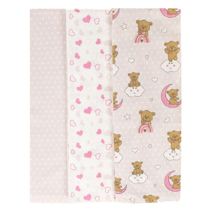 Set 3 Cearceafuri Bumbac Finet Bebelusi Roz Alb, 80x80cm