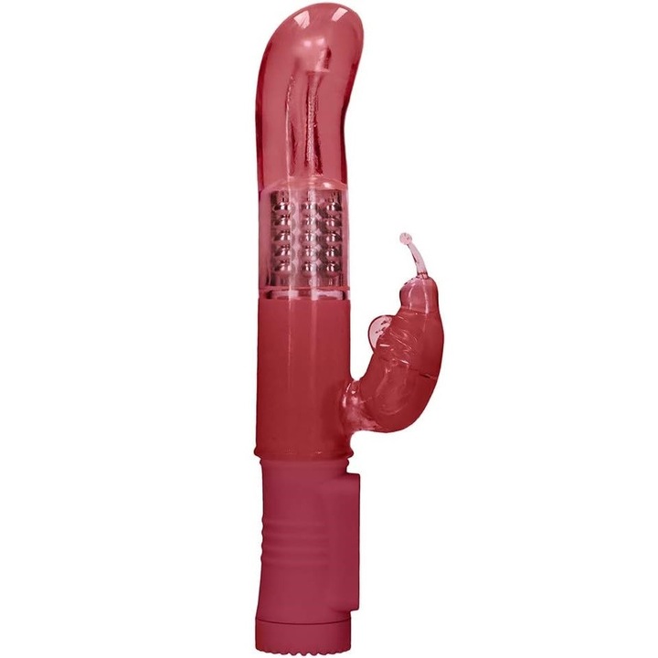 Вибратор с топчета Shots, Въртяща се пеперуда, 8 скорости, Червен, 23 см