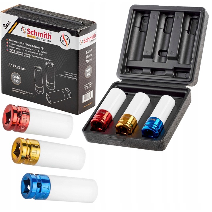 Set chei impact 1/2, Schmith, 17x19x21mm, pentru jante din aluminiu