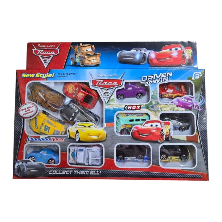 12 db-os műanyag autó készlet Super Racing CARS 3