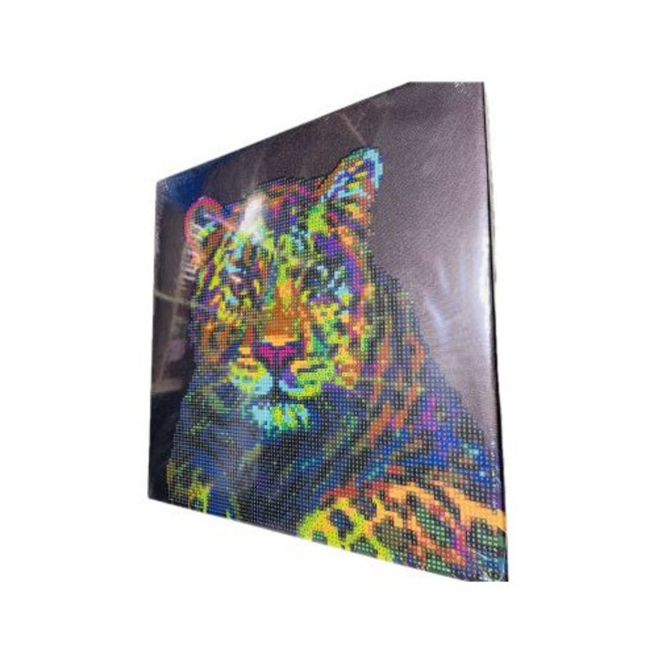 5D gyémánt hímzőkészlet, tigrisfej minta, fekete alapon, átmérő 30cmx30cm