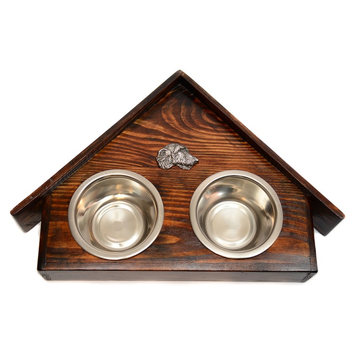 Fa etetőállvány 2 kutyatállal, Art-Dog, méretei 75x50x14cm, rozsdamentes acél tálak, natúr szín, L méret