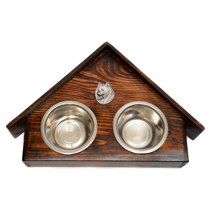 Fa állvány két kutyatálhoz, Art-Dog, méretek 75x50x14cm, rozsdamentes acél tálak, natúr szín, L méret