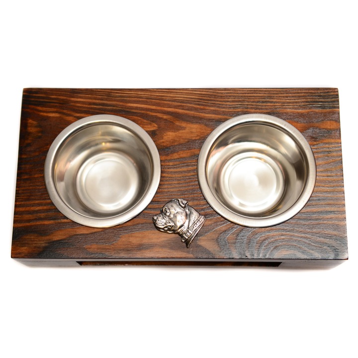 Suport din lemn pentru doua boluri pentru caini, Art-Dog, 60x30x10cm, cu boluri din inox, dimensiune L