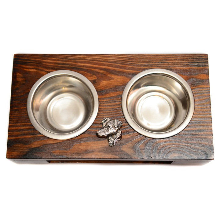 Fa állvány két kutyatálhoz, Art-Dog, 60x30x10cm, rozsdamentes acél tálakkal, elegáns design