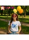 Tricou Fluture albastru pastel pe frunza fundal simplu, Dama, 100% bumbac, Cri-Flo, Culoare Alb, Marime M
