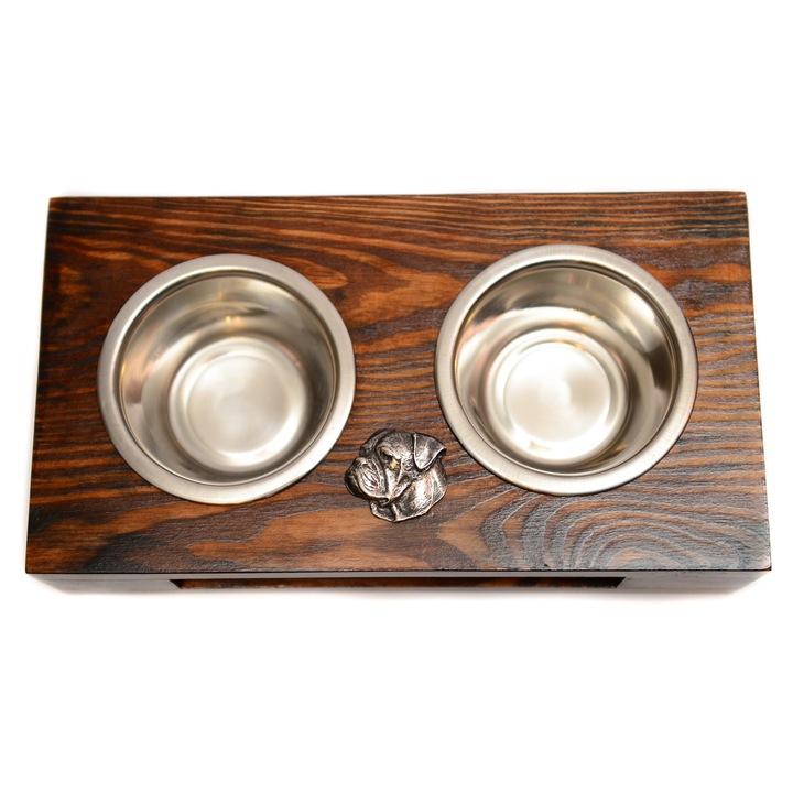 Állvány két kutyatálhoz, Art-Dog, fa, 60x30x10cm, két rozsdamentes acél tállal, L méret