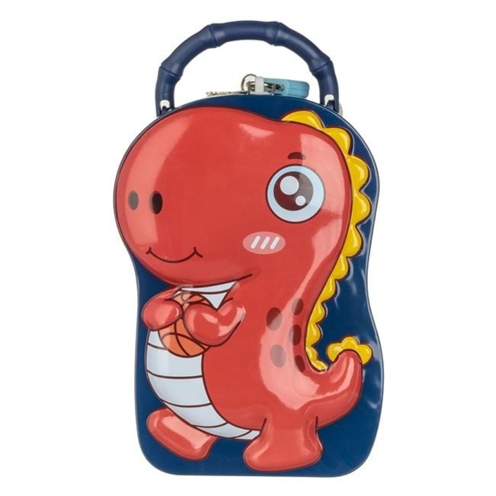 Fém persely dinoszaurusszal, lakattal, Ø 12×7×17 cm – Díszes és biztonságos pénzgyűjtő doboz gyerekeknek — ANTBRO®