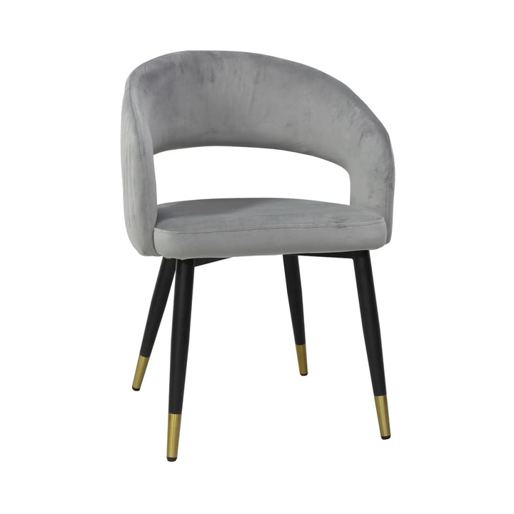 Scaun Monaco Gri, material textil, picioare metalice negru, 83x46